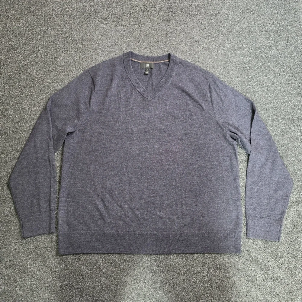 Banana Republic Sweater Gray Mens XL Italian Merino Wool V-Neck Pullover Classic